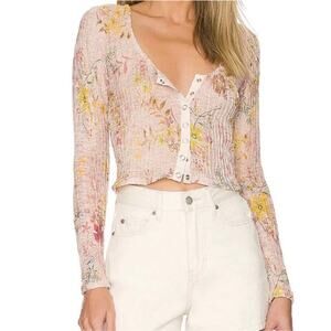 We The Free Angelina Floral Long Sleeve Pink Top Cottagecore Romantic Boho M